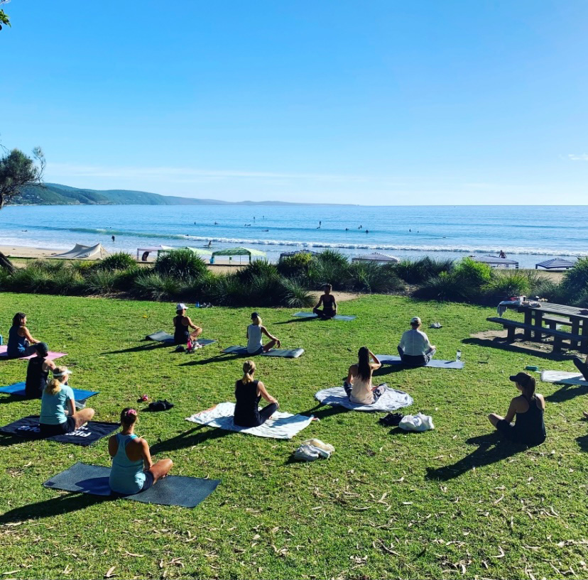 Yoga by the beach in the sun